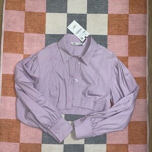 Zara Women's Lavender Button-Down Cropped Shirt